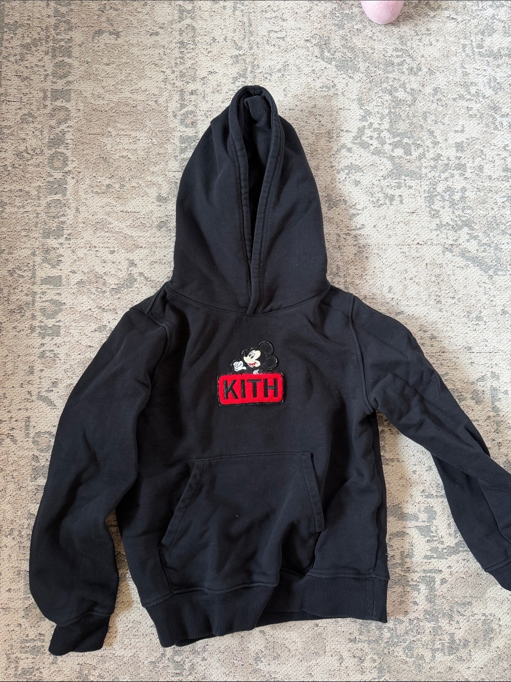 Kith Kids Black Hoodie with Red Patch and Character